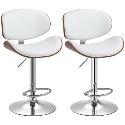 Tabourets de bar hauteur réglable revêtement synthétique blanc