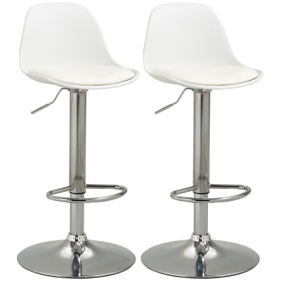 Tabourets de bar hauteur réglable pivotants avec repose-pieds blanc