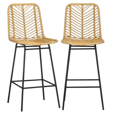 Tabourets de bar avec repose-pieds métal naturel