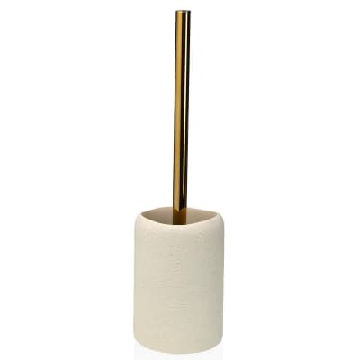 Brosse wc en résine beige et métal doré 9.5x9.5x37cm