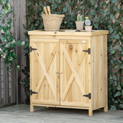 Armoire de jardin double porte métal galvanisé bois naturel