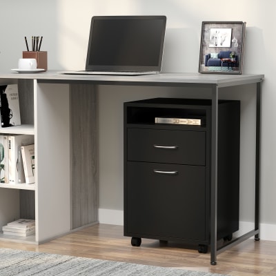 Caisson rangement bureau sur roulettes panneaux particules noir