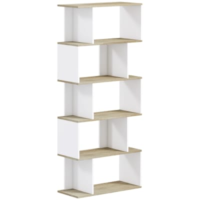 Bibliothèque scandinave 5 étagères anti-basculement bois blanc