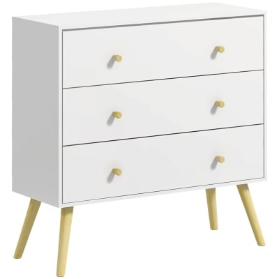 Commode 3 tiroirs design scandinave piètement effilé bois pin blanc