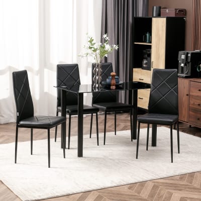 Chaise salle à manger dossier haut revêtement synthétique acier noir