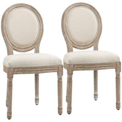 Chaise de salle à manger style louis xvi bois massif lin beige