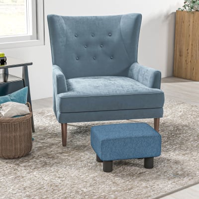 Pouf tabouret bas capacité 110 kg tissu lin bleu foncé