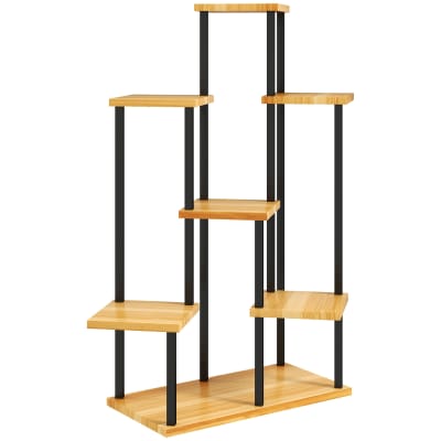 Support à plantes 7 niveaux intérieur extérieur acier et bois naturel
