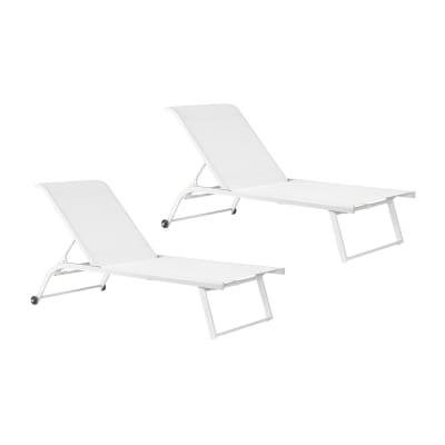 Lot de 2 bains de soleil inclinables en aluminium et tissu blanc