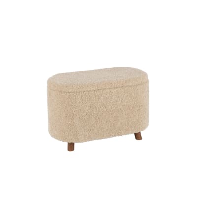 Banc coffre 1 place en tissu peluche beige l80