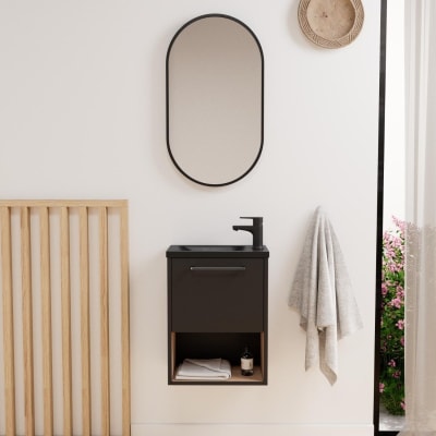 Ensemble lave-mains  avec niche, robinet et miroir ovale