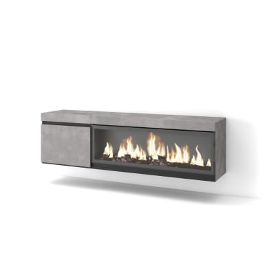 Meuble tv effet bois ciment 158x35x45cm cheminée effet feu xxl