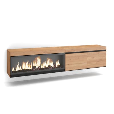 Meuble tv effet bois chêne 208x35x45cm cheminée effet feu xxl