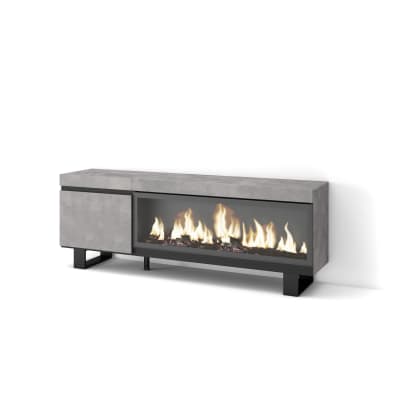 Meuble tv effet bois ciment 158x35x57cm cheminée effet feu xxl