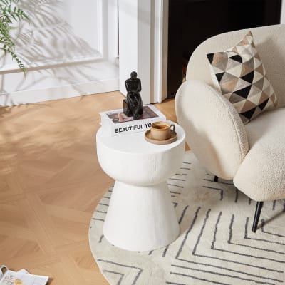 Table d'appoint bout de canapé intérieur extérieur en magnesite blanc