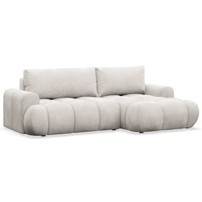 Canapé d'angle convertible en peluche beige grisé côté droit