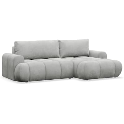 Canapé d'angle convertible en peluche gris clair côté droit