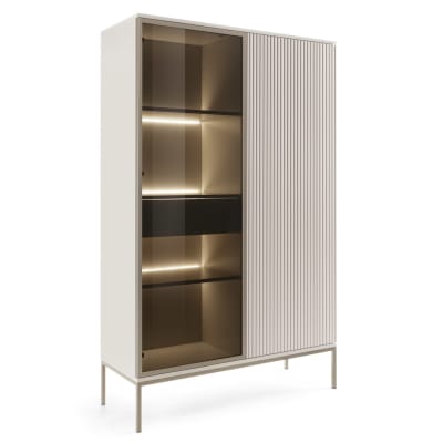 Vitrine 2 portes avec tiroir grège 104 cm