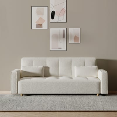 Canapé scandinave convertible 3 places en tissu bouclette blanc