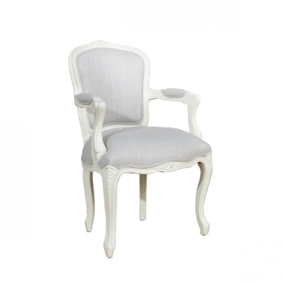 Fauteuil de table style classique en bois massif et lin nacre