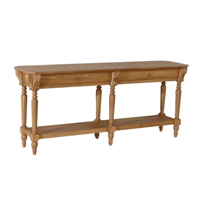 Console double style shabby chic, plateau en chêne, 2 marron