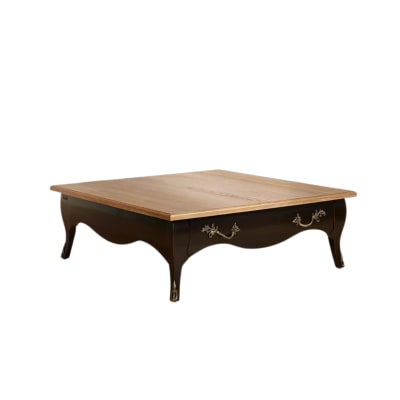 Table basse carrée style shabby chic, 1 tiroir en chêne noir