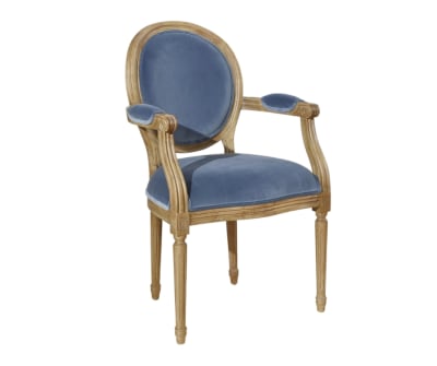 Fauteuil de table style classique en bois et velours bleu louis