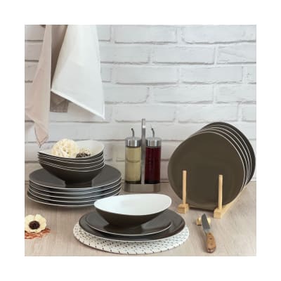 Assiette dessert en porcelaine taupe foncé