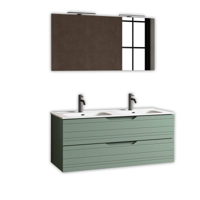 Composition de salle de bain double vasque 5 pièces en MDF vert sauge