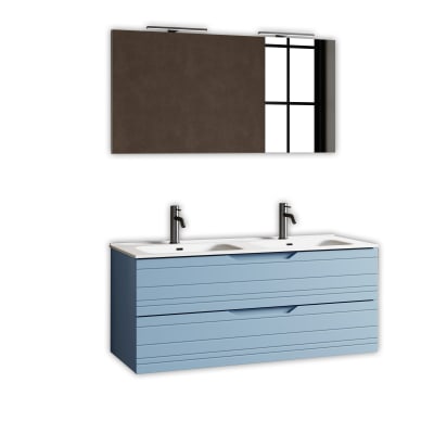 Composition salle de bain double vasque 5 pièces en MDF bleu Tiffany