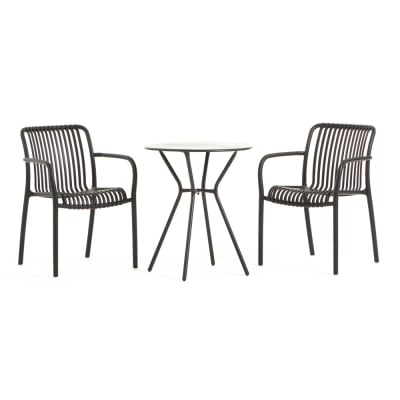 Set de balcon avec table ronde et deux chaises noir