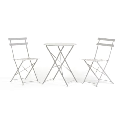 Ensemble de balcon pliable en métal avec table ronde gris