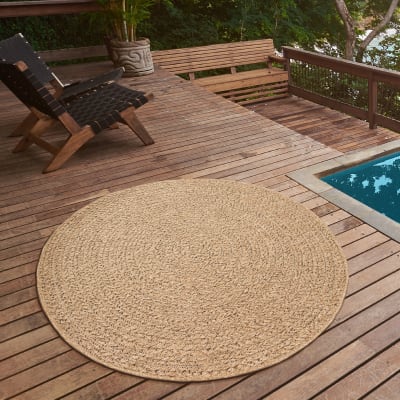 Tapis extérieur jute optique intempéries - nature - 120 cm, rond
