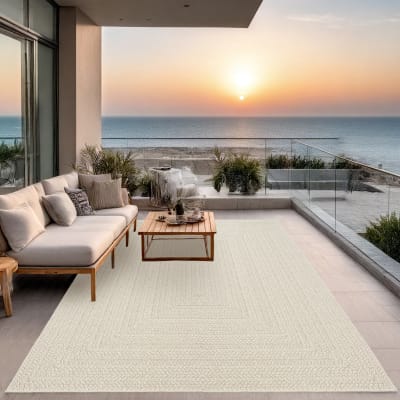 Tapis extérieur jute optique uni intempéries - crème - 120 x 170 cm
