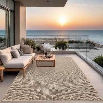 Tapis extérieur jute optique diamant - nature - 120 x 170 cm