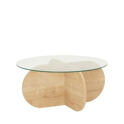 Table basse ronde en verre trempé et bois ø75cm - bois clair