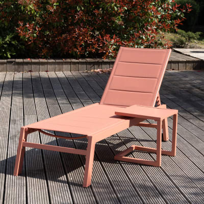 Set transat et table d'appoint textilène et aluminium terracotta