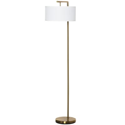 Lampadaire 153h cm abat-jour aspect lin blanc métal doré