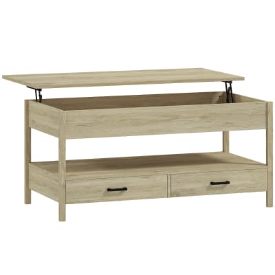 Table basse plateau relevable rectangulaire avec tiroirs chêne clair
