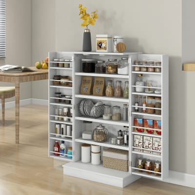 Armoire de cuisine 2 portes étagères porte-épices blanc