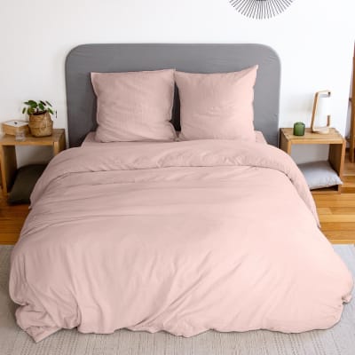 Parure housse de couette en polyester rose poudr? 260x240 cm