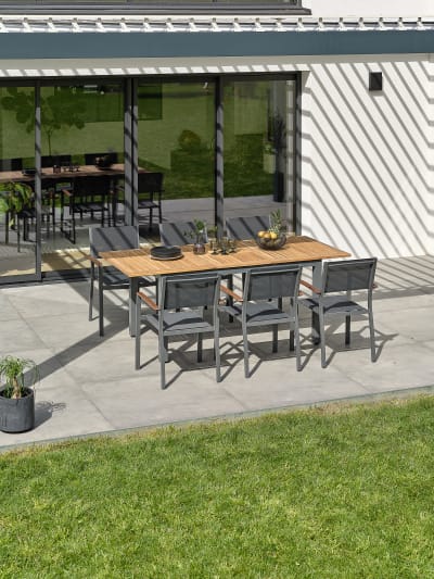 Ensemble repas de jardin 6 places alu et acacia