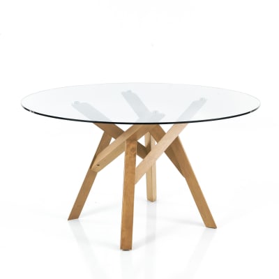 Table ronde en verre transparent ø137 cm, 6 places, salle à manger