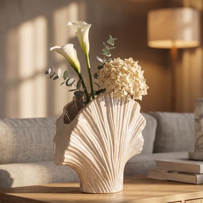 Vase en céramique couleur perle 35,5x11,5x27 cm