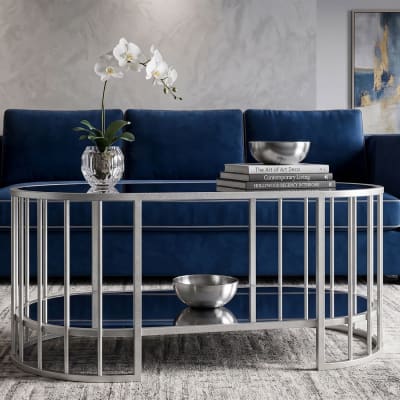 Table basse en métal argenté et verre cm 90x50x45