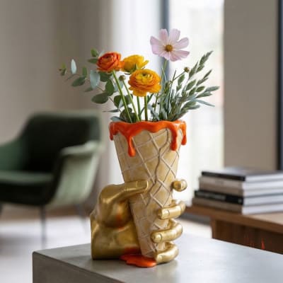 Vase à fleurs multicolore en forme de cornet de glace 18x16x26 cm