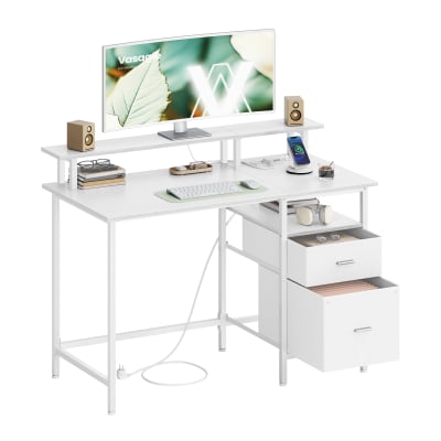 Bureau gaming  avec tiroirs en tissu  2 ports usb 120 x 60 cm  blanc