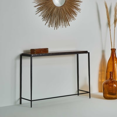 Grande console en verre fumé et métal noir