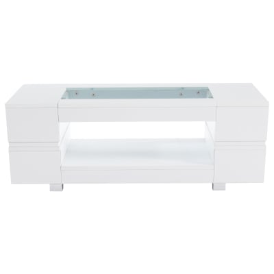 Table basse blanche moderne verre trempé avec éclairage LED 100x50x35