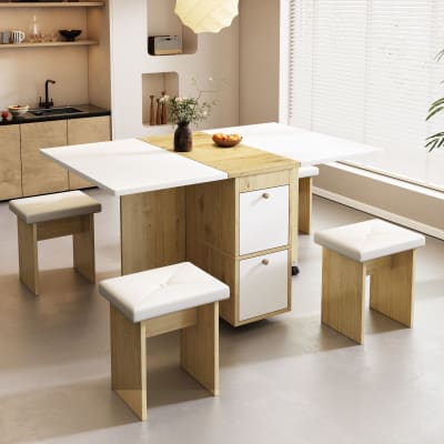 Ensemble table et 4 chaises de salle à manger effet chêne blanc noir